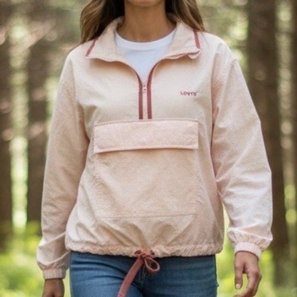 Levi's Sport Anorak Half-Zip Windbreaker Pullover Jacket Peach Pink Small